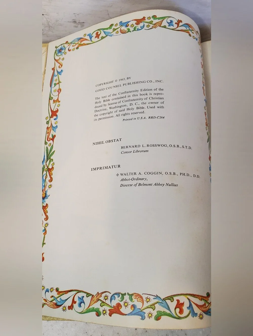 Vintage 1963 Catholic Holy Bible Good Counsel Confraternity Hardcover Gold Edge